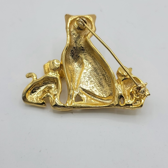 Cat Kitten Trembler Brooch Playful Animal Jewelry Mother & Children Pin Vintage - Picture 6 of 12
